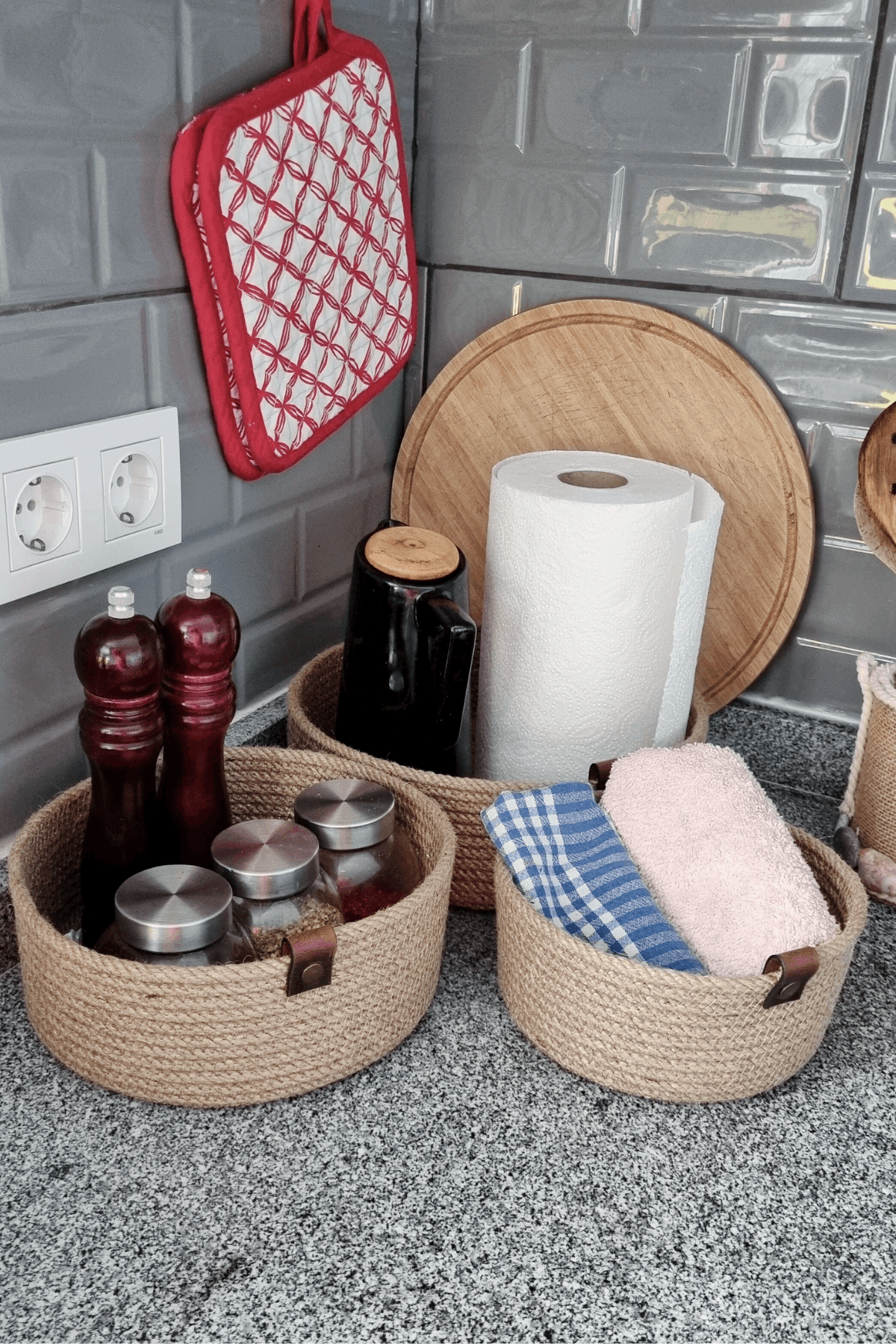 Hasır Sepet 3 Lü Düzenleyici Sepet, 3 Lü Sepet Takımı, Jüt Sepet Organizer, 3lü Mutfak Düzenleyicisi