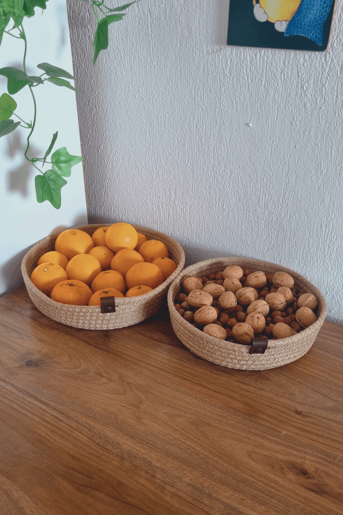 2Li Jüt Hasır Sepet, Dekoratif Sepet, Mutfak Sepeti, Düzenleyici, Organizer, 2li set