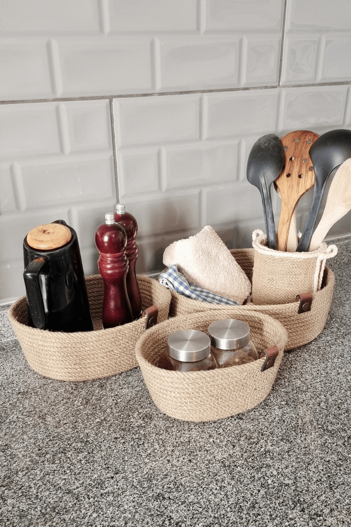 Jüt Hasır Sepet 3 Lü Oval Düzenleyici, Jüt Sepet Organizer 3lü Mutfak & Banyo Düzenleyicisi