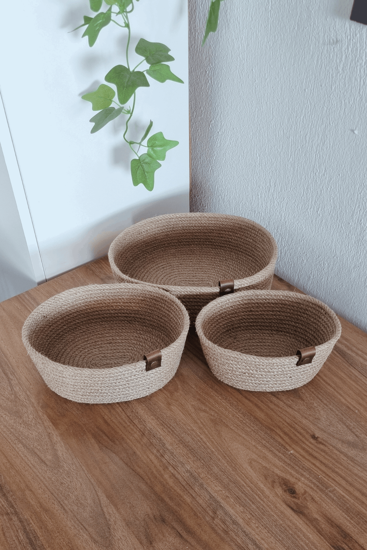 Jüt Hasır Sepet 3 Lü Oval Düzenleyici, Jüt Sepet Organizer 3lü Mutfak & Banyo Düzenleyicisi