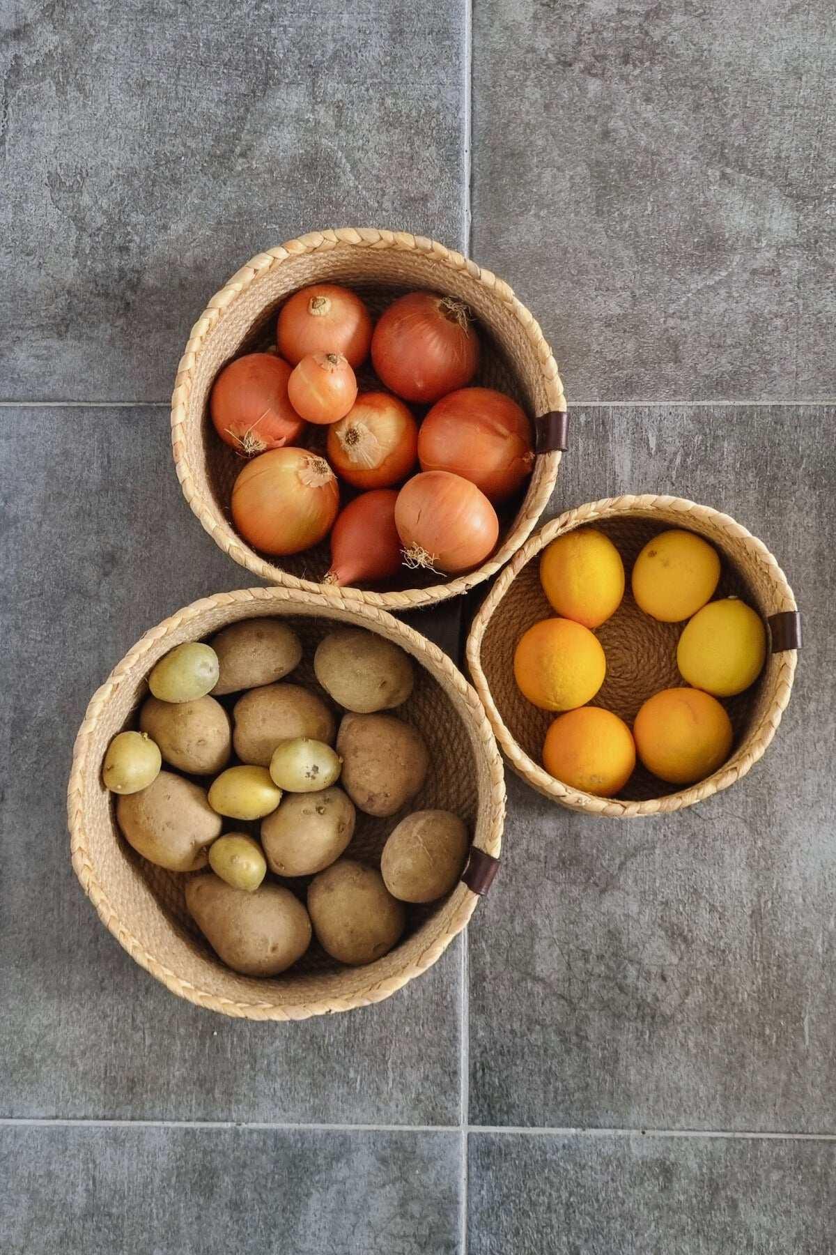 3Lü Jüt Hasır Sepet, Mutfak Düzenleyici, Organizer Jüt Sepet, 3 Set Jüt Hasır Sepet - MKY CRAFT