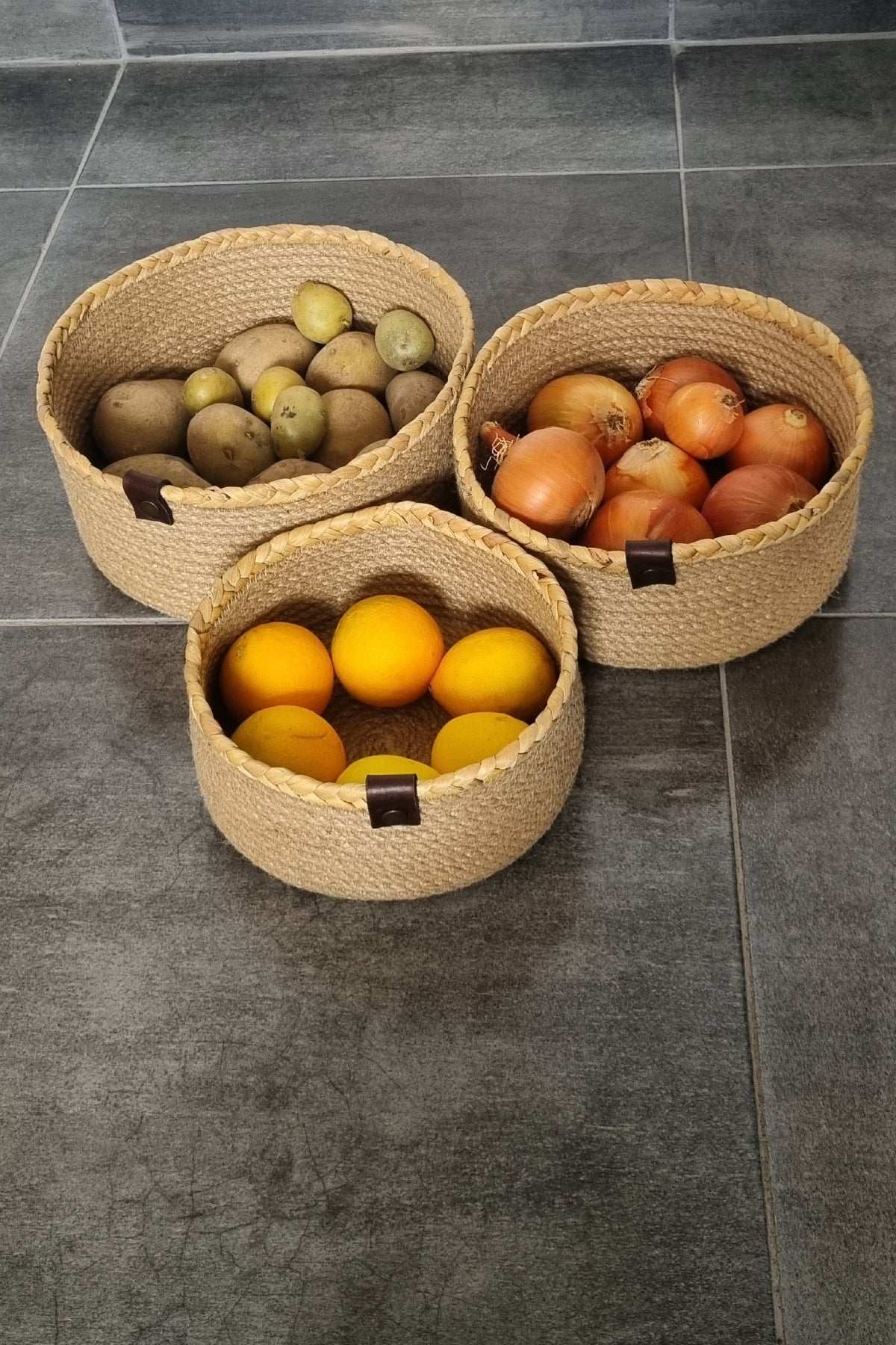 3Lü Jüt Hasır Sepet, Mutfak Düzenleyici, Organizer Jüt Sepet, 3 Set Jüt Hasır Sepet