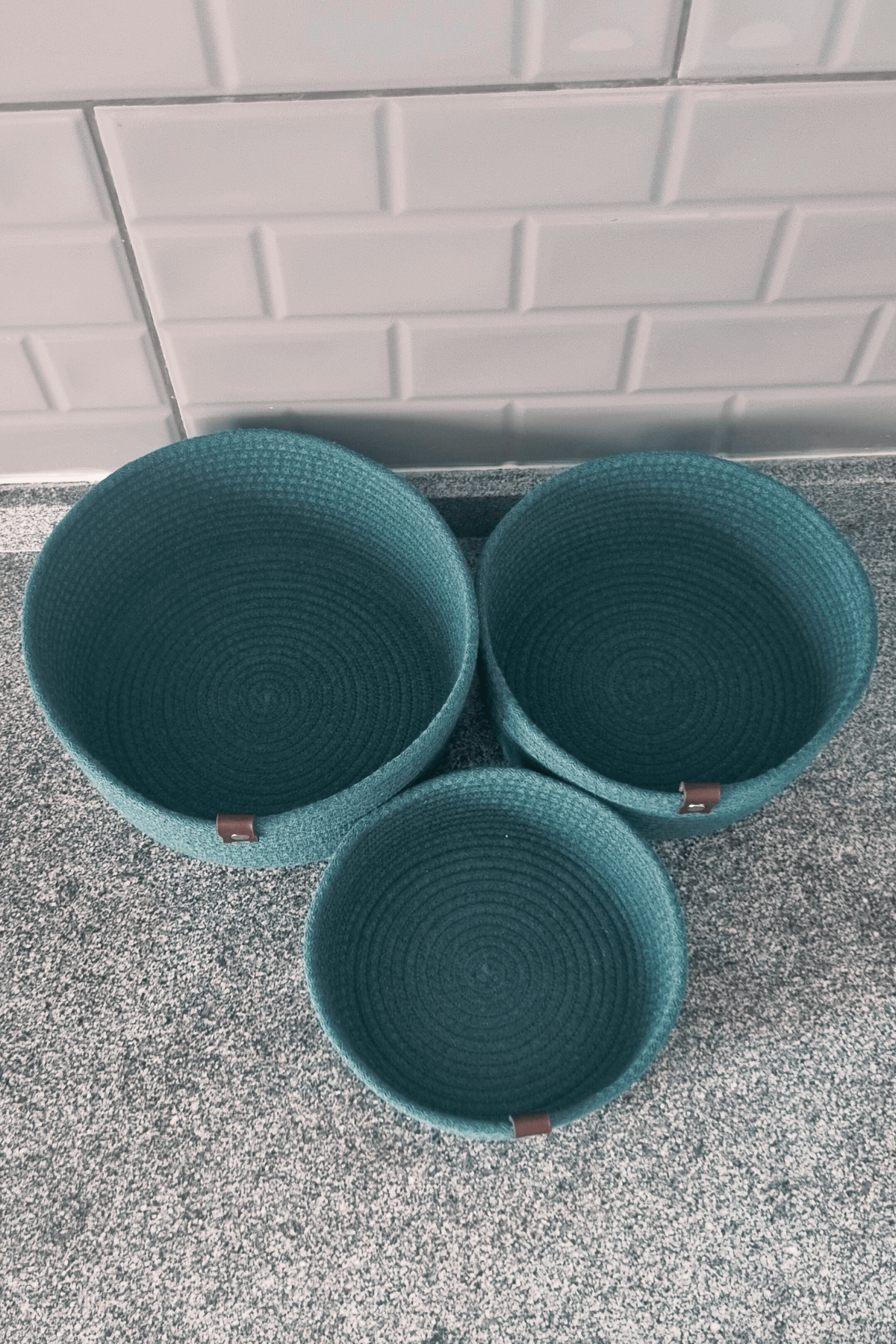 3lü Set Yeşil Yuvarlak Jüt Hasır Sepet, Çok Amaçlı Düzenleyici, Kordon İp Sepet, Organizer