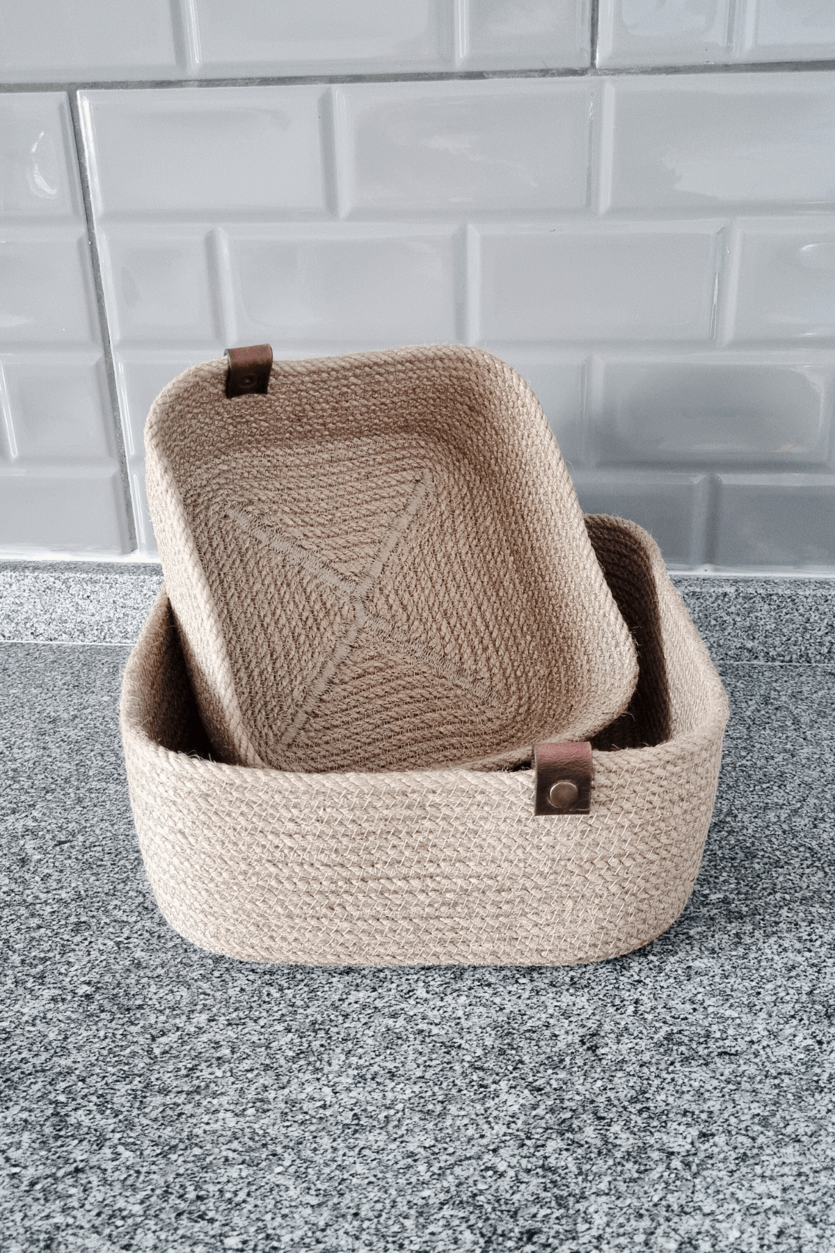 Jüt Hasır Sepet 2Li Kare Düzenleyici, 2Li Kare Jüt Sepet Organizer, 2li Mutfak & Banyo Düzenleyicisi