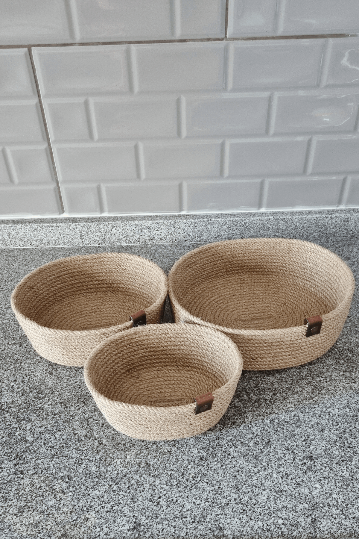 Jüt Hasır Sepet 3 Lü Oval Düzenleyici, Jüt Sepet Organizer 3lü Mutfak & Banyo Düzenleyicisi