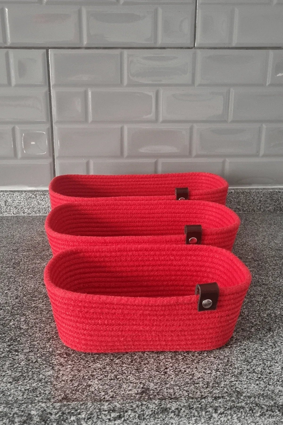 3lü Set Dikdörtgen Kordon İp Sepet, Pamuk Kordon, Hasır Organizer Sepet, Jüt Sepet - MKY CRAFT
