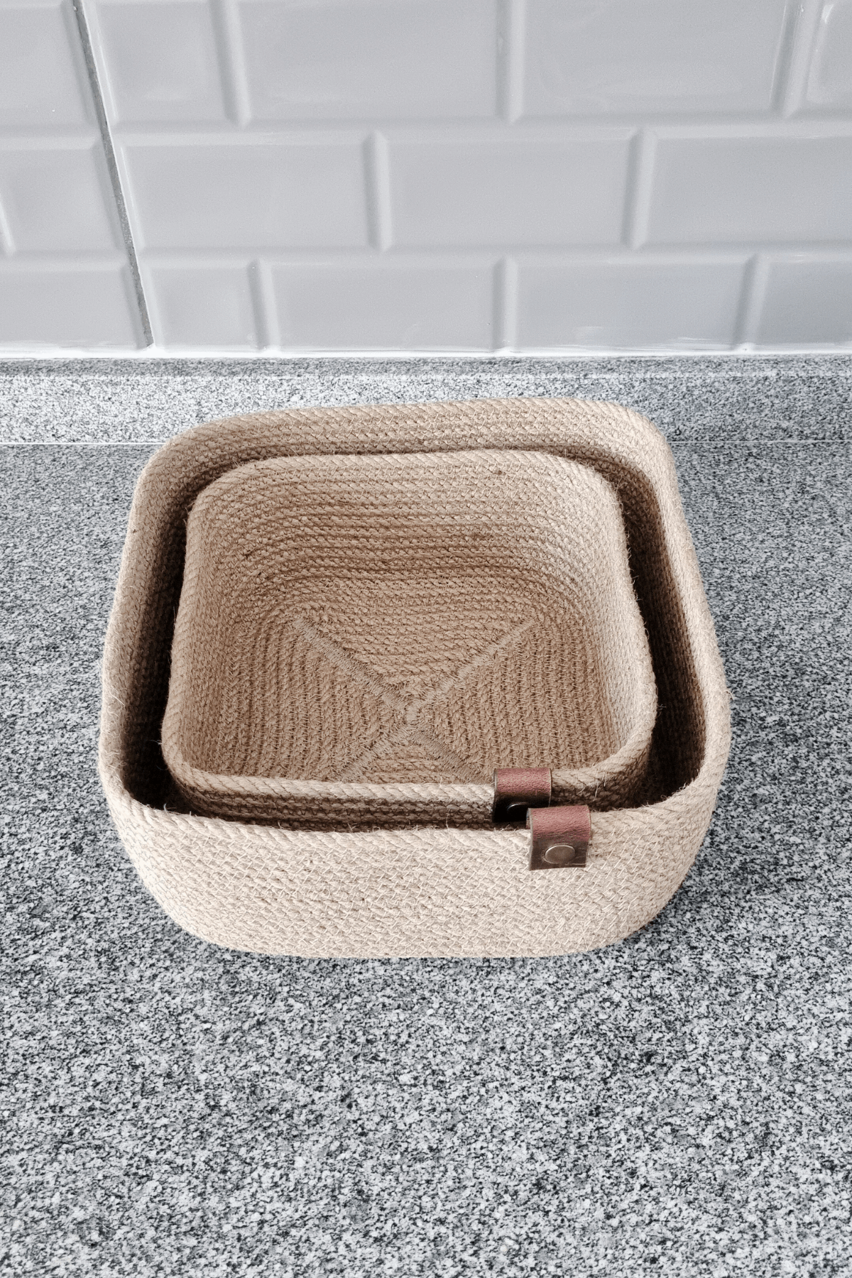 Jüt Hasır Sepet 2Li Kare Düzenleyici, 2Li Kare Jüt Sepet Organizer, 2li Mutfak & Banyo Düzenleyicisi