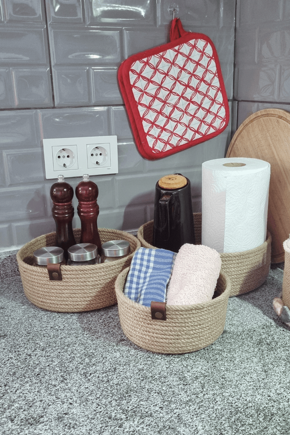 Hasır Sepet 3 Lü Düzenleyici Sepet, 3 Lü Sepet Takımı, Jüt Sepet Organizer, 3lü Mutfak Düzenleyicisi