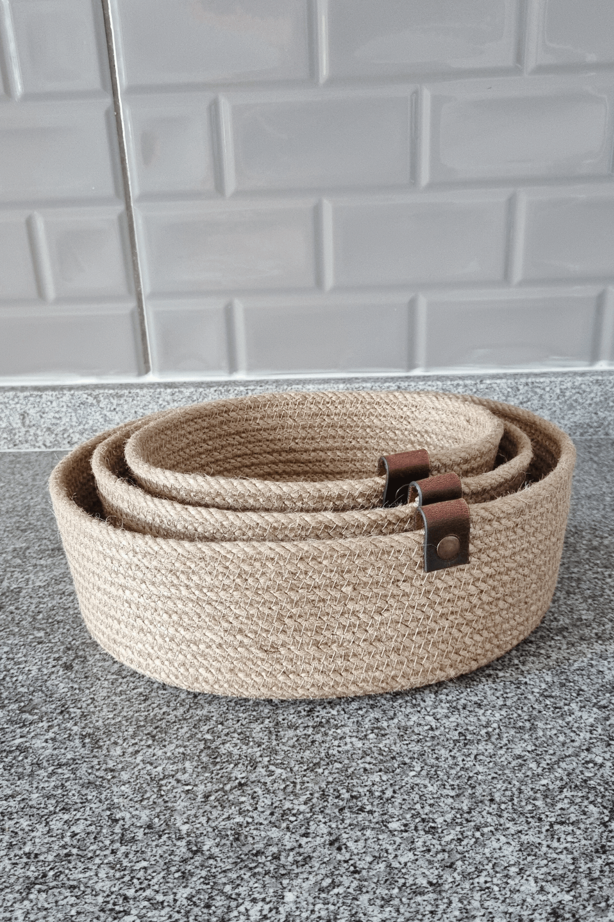 Jüt Hasır Sepet 3 Lü Oval Düzenleyici, Jüt Sepet Organizer 3lü Mutfak & Banyo Düzenleyicisi