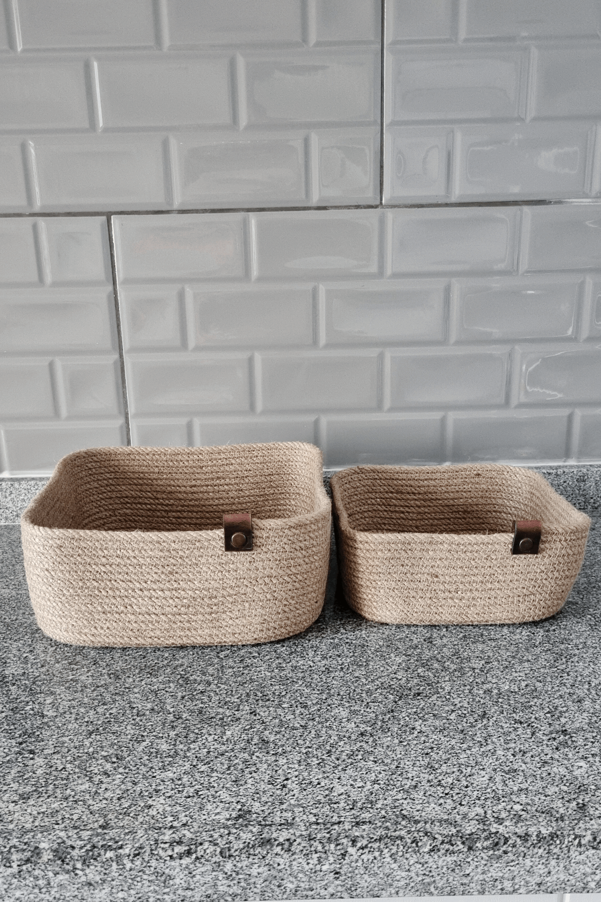 Jüt Hasır Sepet 2Li Kare Düzenleyici, 2Li Kare Jüt Sepet Organizer, 2li Mutfak & Banyo Düzenleyicisi