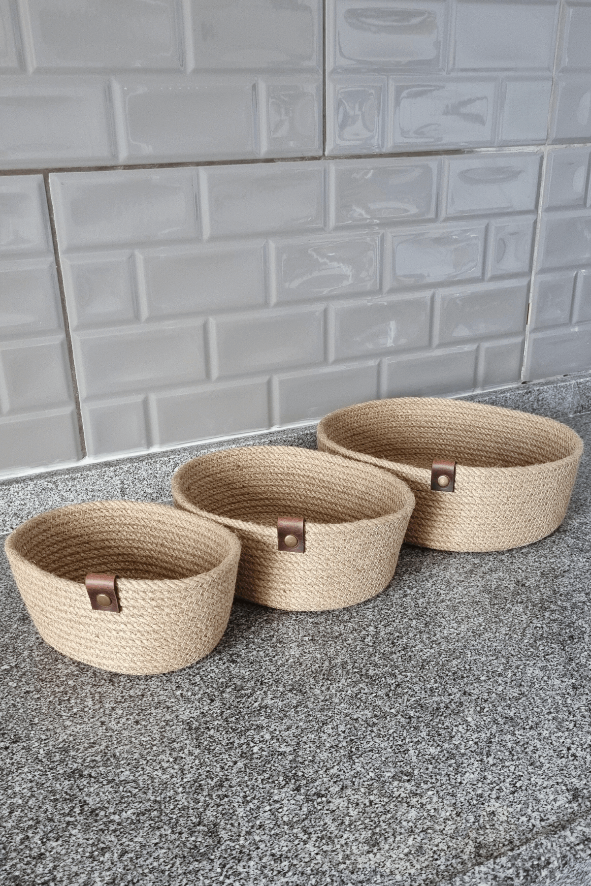 Jüt Hasır Sepet 3 Lü Oval Düzenleyici, Jüt Sepet Organizer 3lü Mutfak & Banyo Düzenleyicisi