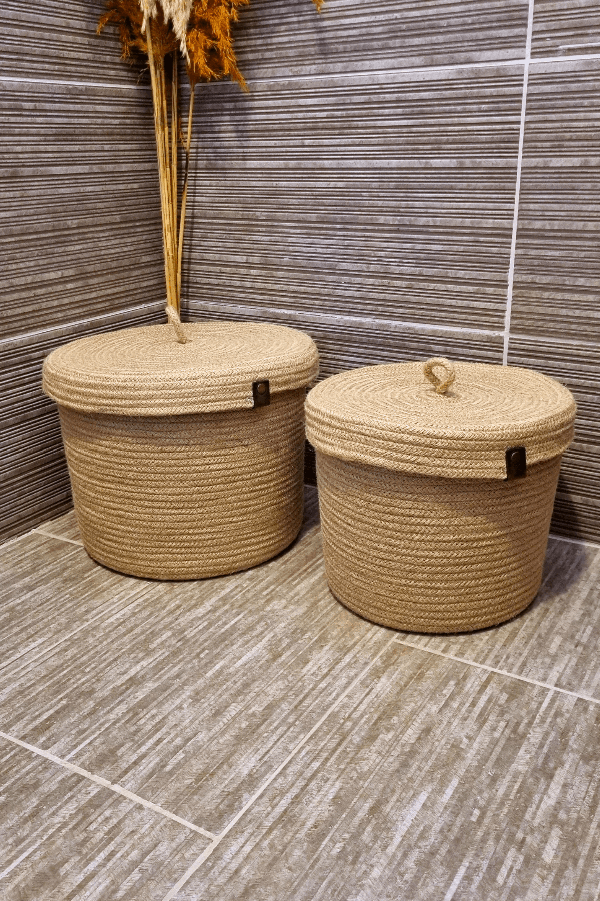 2'li Kapaklı Jüt Sepet Organizer, Hasır Düzenleyici Sepet , Kapaklı Sepet Organizer Düzenleyici