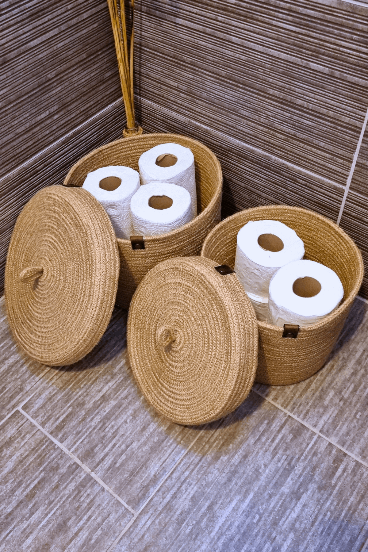 2'li Kapaklı Jüt Sepet Organizer, Hasır Düzenleyici Sepet , Kapaklı Sepet Organizer Düzenleyici