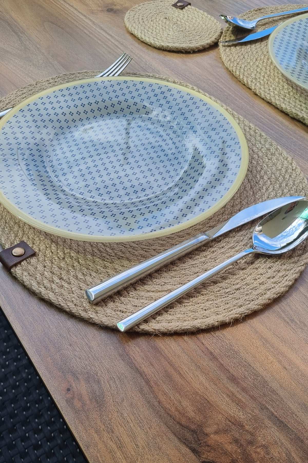 Jüt Oval Amerikan Servis ve Bardak Altığı 43cm, El Yapımı Amerikan Servis