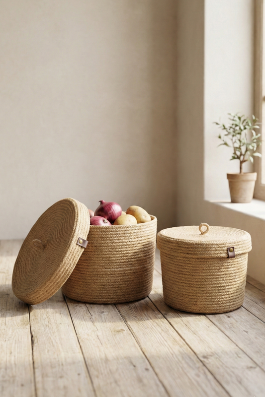 2'li Kapaklı Jüt Sepet Organizer, Hasır Düzenleyici Sepet , Kapaklı Sepet Organizer Düzenleyici