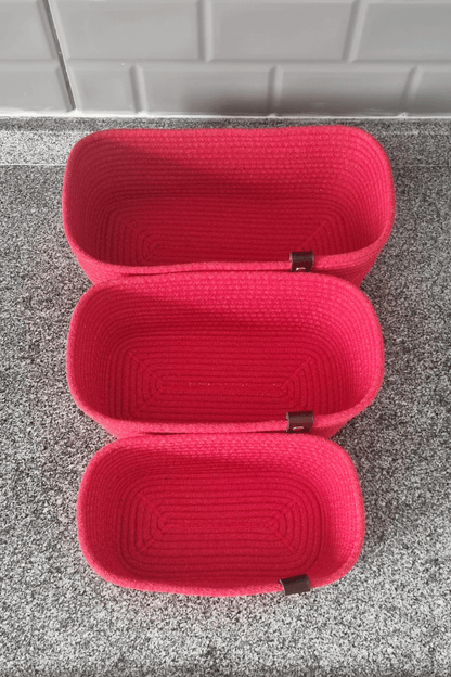 3lü Set Dikdörtgen Kordon İp Sepet, Pamuk Kordon, Hasır Organizer Sepet, Jüt Sepet, Koyu Gri