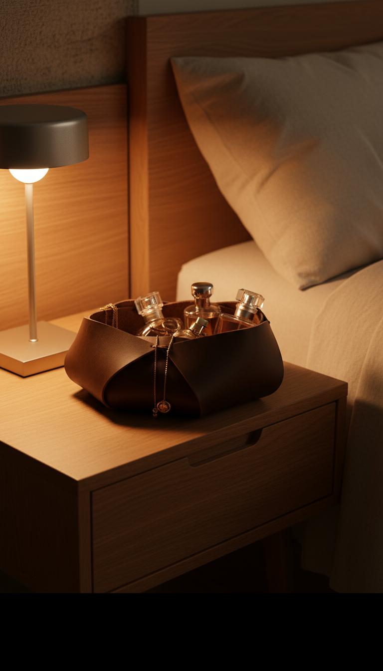 Hakiki Deri El Yapımı Sepet, Deri Düzenleyici Dekoratif Sepet, Deri Sepet Düzenleyici