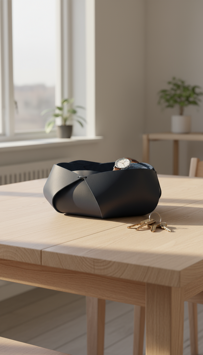 Hakiki Deri El Yapımı Sepet, Deri Düzenleyici Dekoratif Sepet, Deri Sepet Düzenleyici