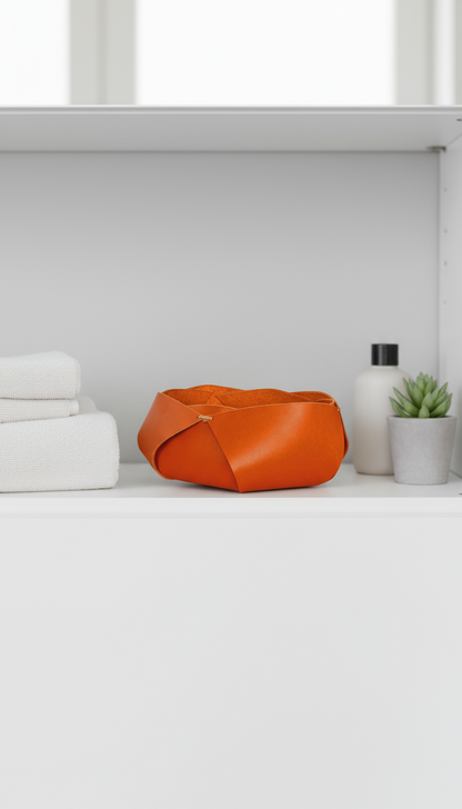 Hakiki Deri El Yapımı Sepet, Deri Düzenleyici Dekoratif Sepet, Deri Sepet Düzenleyici