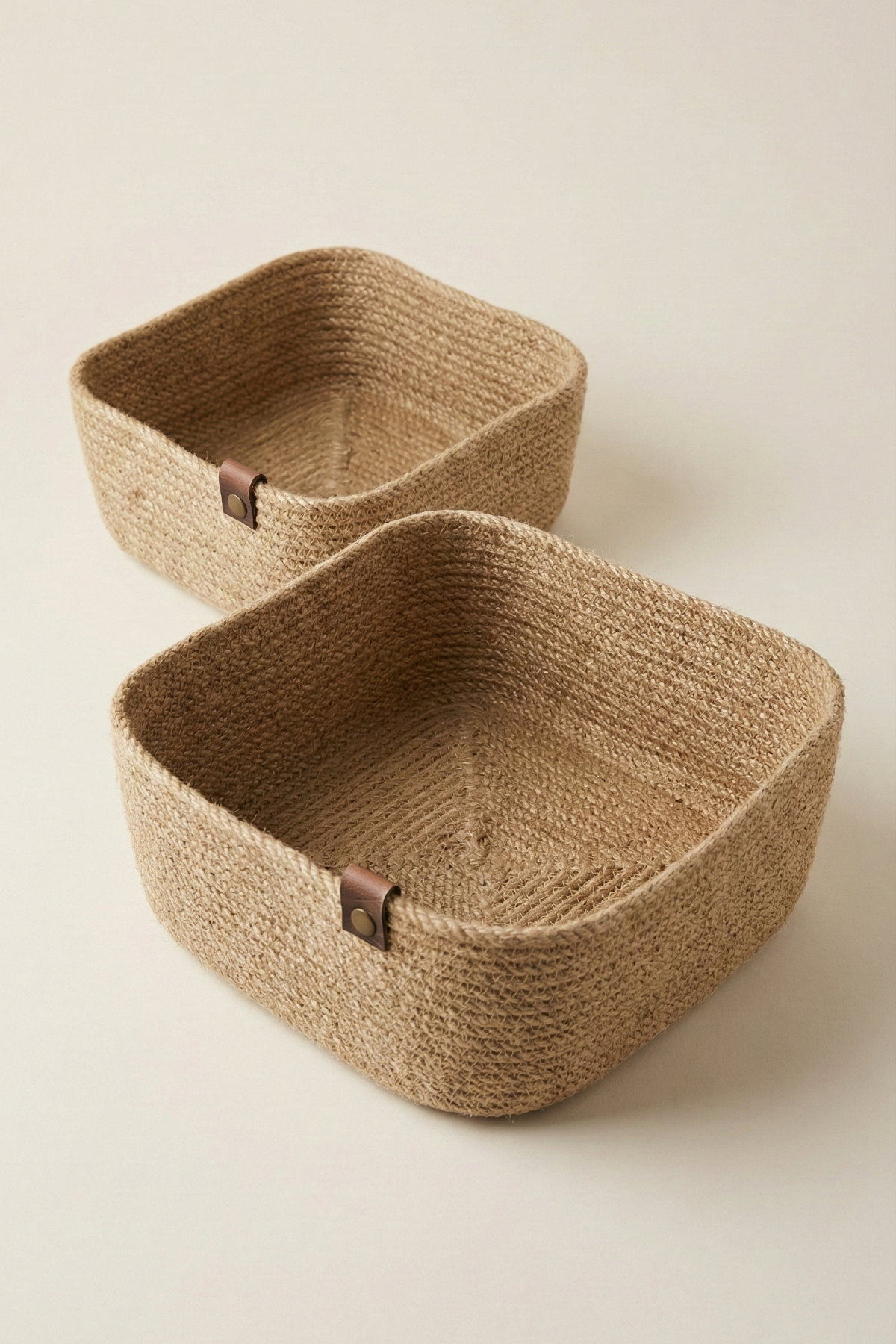 Jüt Hasır Sepet 2Li Kare Düzenleyici, 2Li Kare Jüt Sepet Organizer, 2li Mutfak & Banyo Düzenleyicisi