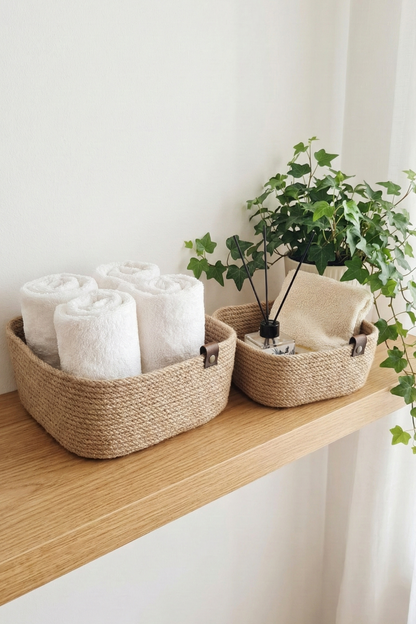 Jüt Hasır Sepet 2Li Kare Düzenleyici, 2Li Kare Jüt Sepet Organizer, 2li Mutfak & Banyo Düzenleyicisi