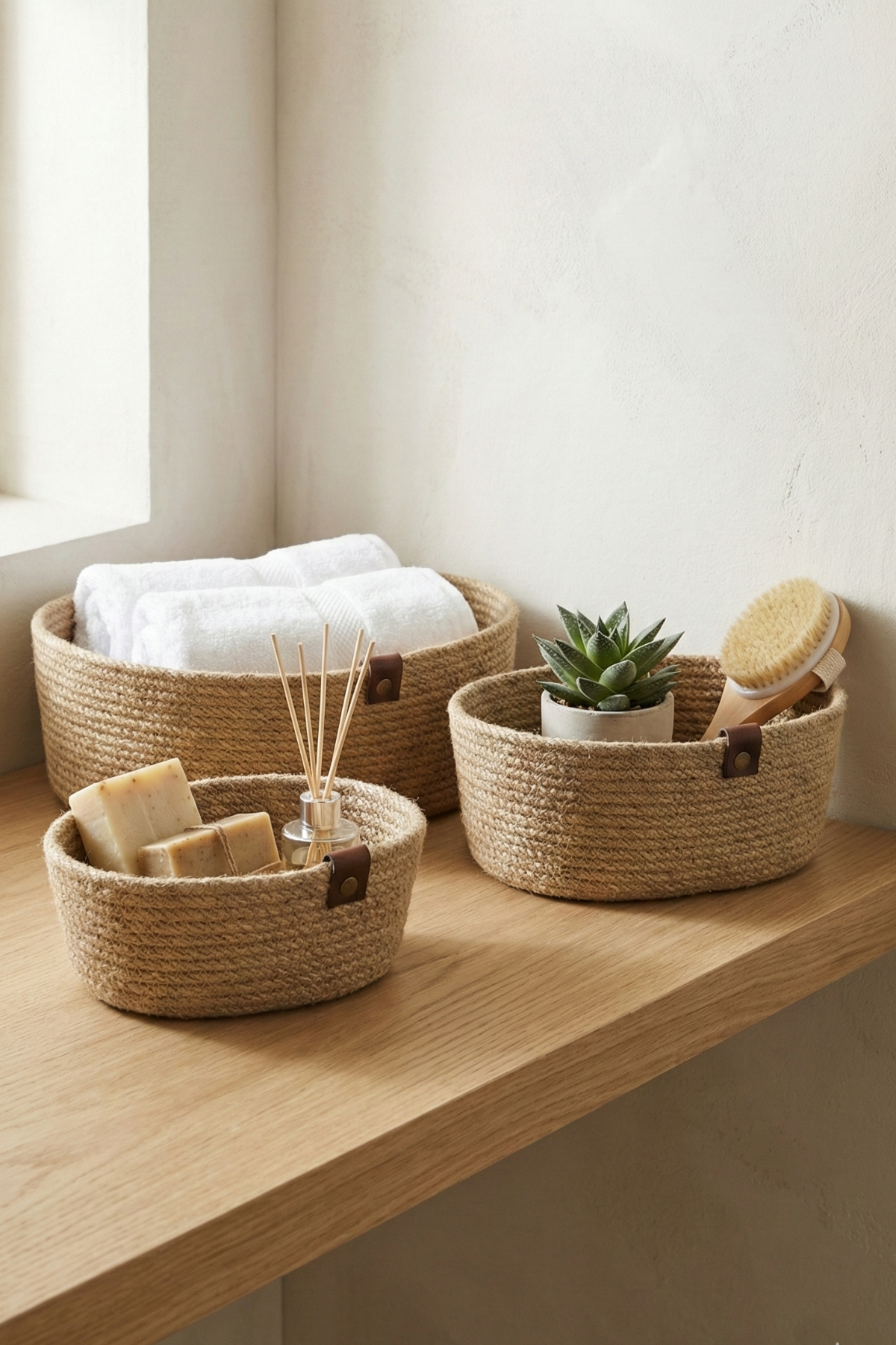 Jüt Hasır Sepet 3 Lü Oval Düzenleyici, Jüt Sepet Organizer 3lü Mutfak & Banyo Düzenleyicisi