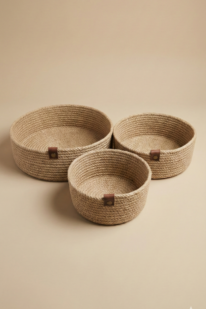 Hasır Sepet 3 Lü Düzenleyici Sepet, 3 Lü Sepet Takımı, Jüt Sepet Organizer, 3lü Mutfak Düzenleyicisi