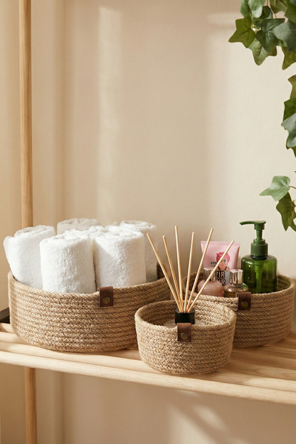 Hasır Sepet 3 Lü Düzenleyici Sepet, 3 Lü Sepet Takımı, Jüt Sepet Organizer, 3lü Mutfak Düzenleyicisi