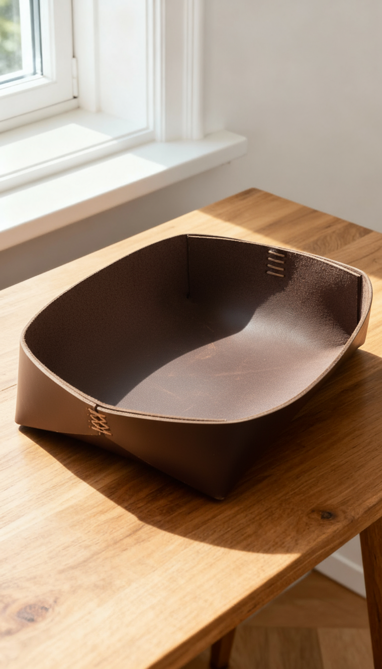 El Yapımı Hakiki Deri Sepet, Dekoratif Anahtar Sepeti, Hediyelik Dekor Kase, Deri Saklama Tepsisi