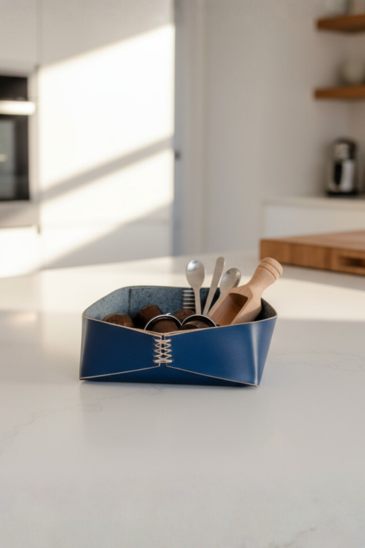 El Yapımı Hakiki Deri Sepet, Dekoratif Anahtar Sepeti, Hediyelik Dekor Kase, Deri Saklama Tepsisi