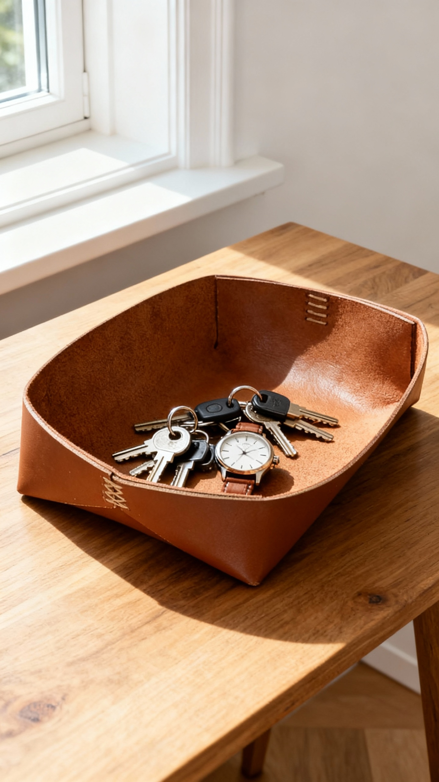 El Yapımı Hakiki Deri Sepet, Dekoratif Anahtar Sepeti, Hediyelik Dekor Kase, Deri Saklama Tepsisi