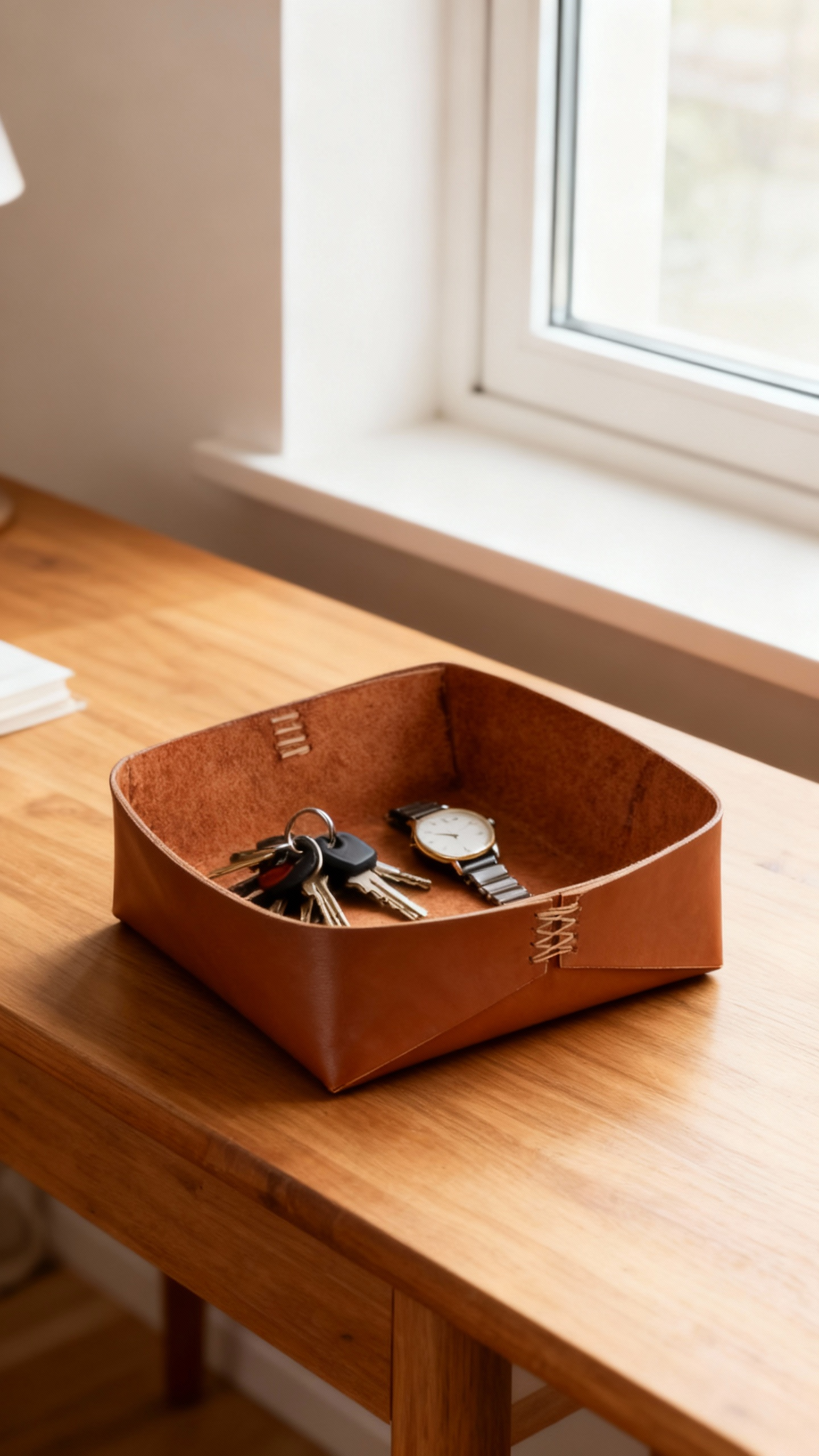 El Yapımı Hakiki Deri Sepet, Dekoratif Anahtar Sepeti, Hediyelik Dekor Kase, Deri Saklama Tepsisi