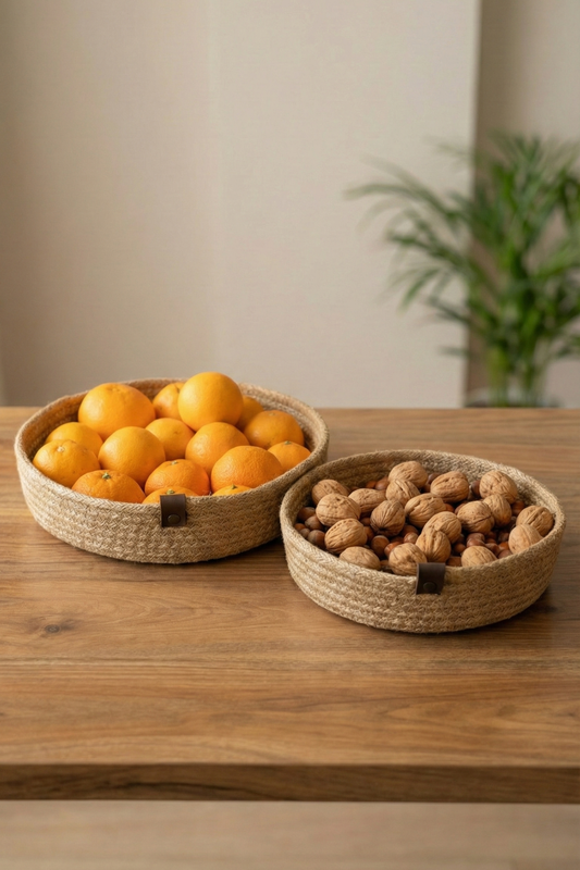 2Li Jüt Hasır Sepet, Dekoratif Sepet, Mutfak Sepeti, Düzenleyici, Organizer, 2li set